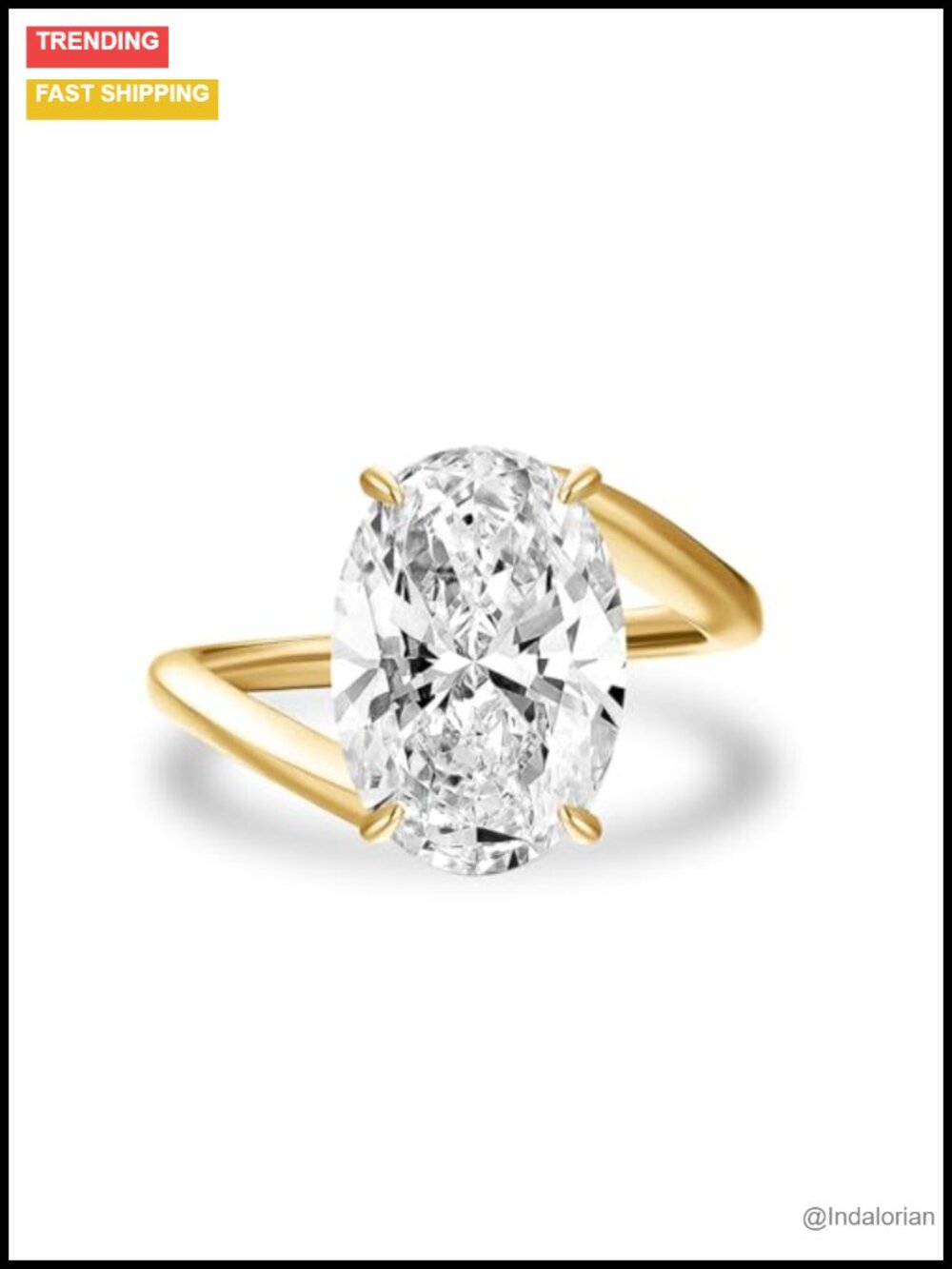 5CT Oval Cut Solitaire Engagement Ring S925 Silver Yellow Gold Plated